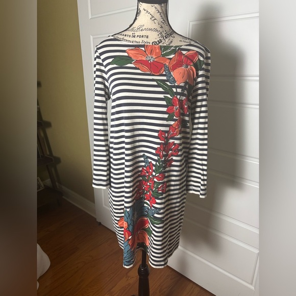 Tory Burch Floral Stripe Cotton Shift Dress.  SZ M - Picture 3 of 7